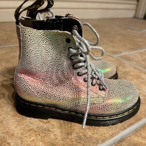 Brand new girls Dr. Martens white iridescent rainbow boots. Girls size 10.5.